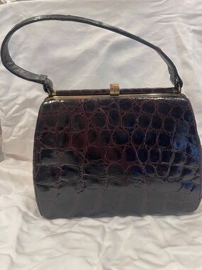 Vintage 1950s Bellestone Genuine Alligator Frame Handbag Oxblood Burgundy